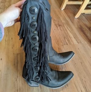 Like New Liberty Black T Moro Fringe Concho Boots